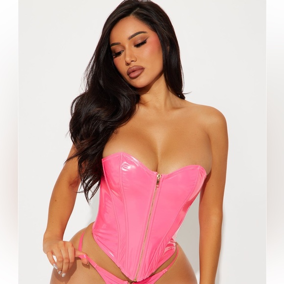 Follow My Lead Pink Vinyl Corset - Picture 1 of 2